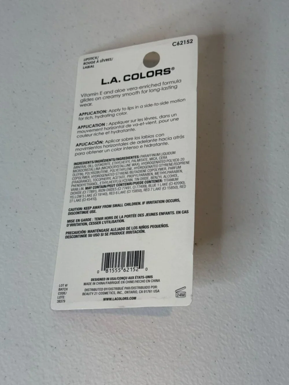 LA Colors Hydrating Lipstick Smitten C62152 Creamy Vitamin E Aloe